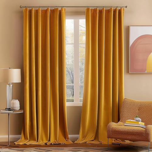 Velvet Blackout Curtains 52x72 inches 2 Panels Mustard Yellow (Mustard Yellow / 52"W x 72"L (Pack of 2))