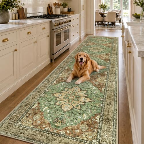 Washable Area Rug (Brick/Brown/Green / 3' x 12' (Rectangular))
