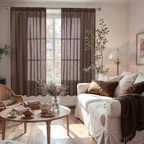 Brown Linen Curtains 63 Inches Long for Bedroom Windows (Brown / 42"W x 63"L (Pack of 2))