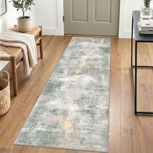 Abstract Runner Rug 2x6 Ft Washable Runners for Hallways (Light Green/Gray/Orange / 2' x 6' (Rectangular))
