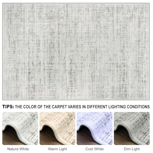 8x10 Washable Area Rug for Living Room Bedroom (White Gray / 8' x 10' (Rectangular))