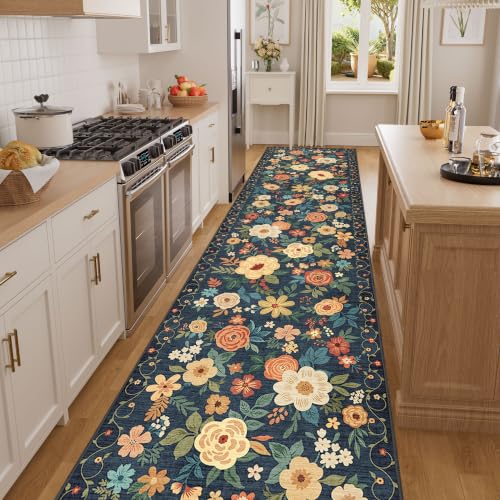 3x12 Washable Runner Rug Long Hallway Runner Rug Non Slip Navy Blue (Navy Blue / 3' x 12' (Rectangular))