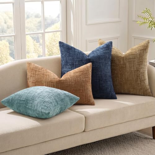 Textured Chenille Throw Pillow Covers 12x20 Set of 2 Bronze (Golden Camel / 20" x 12" (Pack of 2))