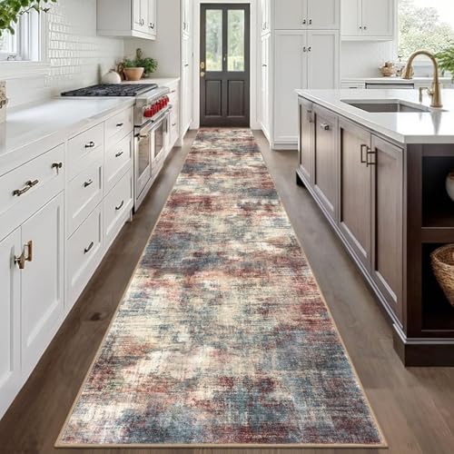 Abstract Runner Rug 3x20 Ft Extra Long Washable Runners for Hallways (Red/Multi / 3' x 20' (Rectangular))