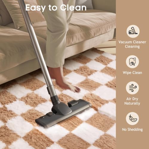 Checkered Beige & White Rug for Living Room Bedroom (Checkered Beige & White / 4' x 6' (Rectangular))