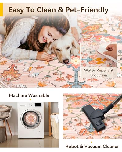 Washable Area Rug (Pink/Light Pink/Colorful / 8' (Round))