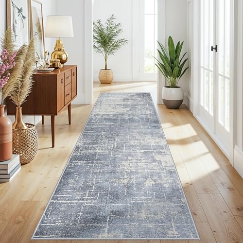 Abstract 3x10 Kitchen Rug Runners (3' x 10' (Rectangular) / Blue/Ivory)