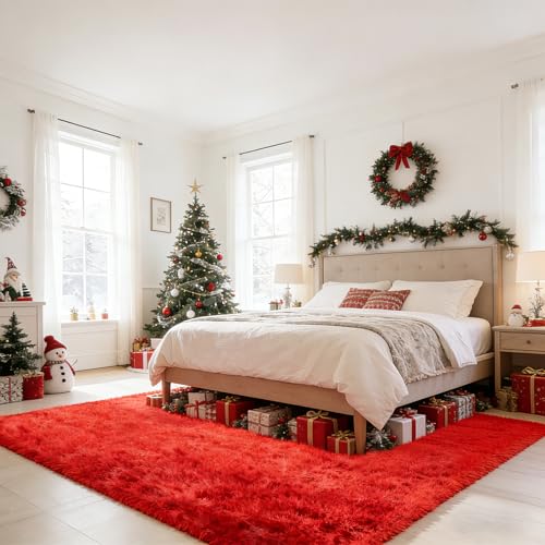 Red Shag Area Rugs for Bedroom Living Room