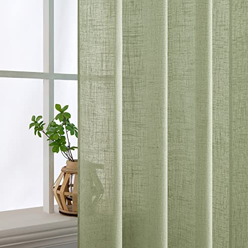 Sage Green Linen Curtains 37x84 Inch Length for Bedroom Living Room (37"W x 84"L (Pack of 2) / Sage Green)