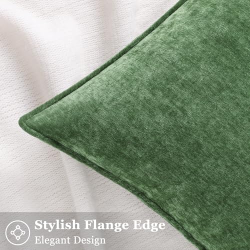 Chenille Moss Green Velvet Throw Pillow Covers 24x24 Set of 2 (Moss Green / 24" x 24" (Pack of 2))