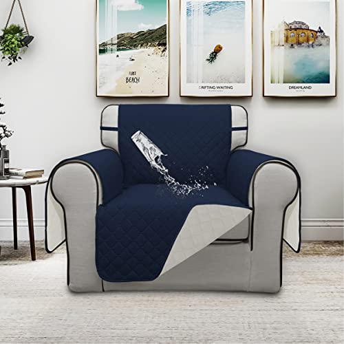 Double Protection 100% Waterproof Chair Sofa Cover for Living Room (Navy/Ivory / Chair Small)