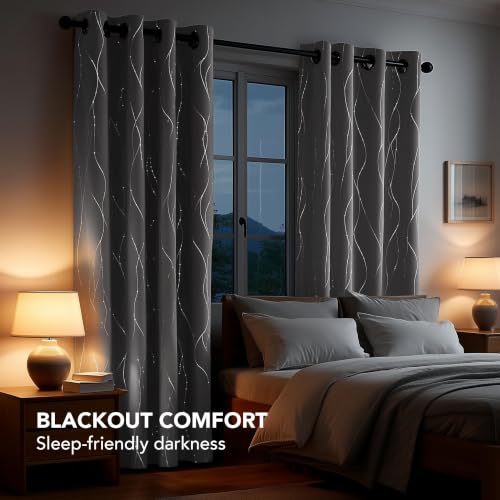 Living Room Curtains 84 Inches Long (Light Grey/Wave Dots / 52"W x 84"L (Pack of 2))