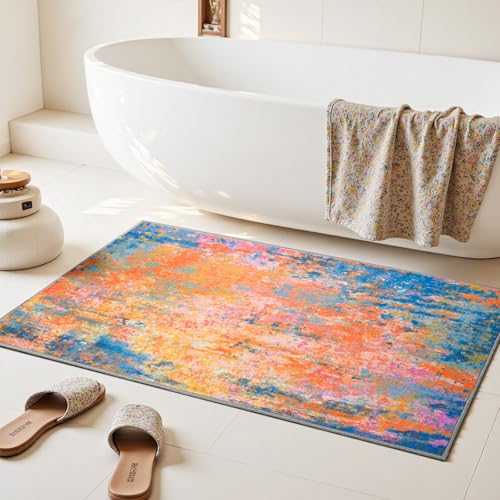 Entrance Rugs Indoor 2x3 Colorful Entry Rug Washable Abstract Rainbow Small Area Rug Non (Rainbow / 2' x 3' (Rectangular))