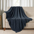 Navy Throw Blanket 50x60 Inch Soft Ripple Throw Knitted Blanket (Ripple-navy / 50"x60")
