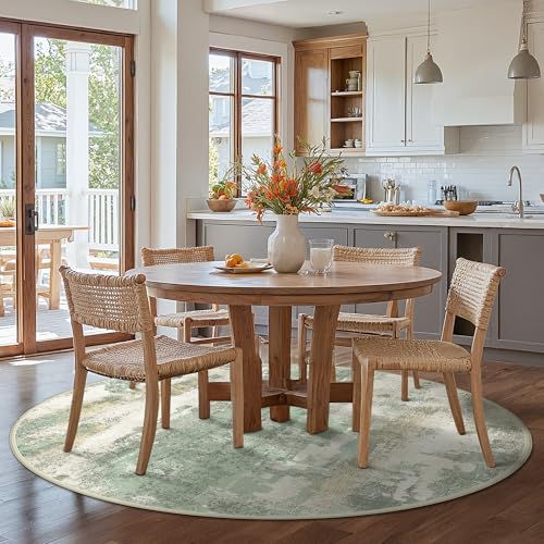 6FT Green Abstract Round Area Rug (Light Green/Cream / 6' (Round))