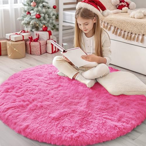 Hot Pink Round Rugs for Bedroom (4 Ft Round / Hot Pink)