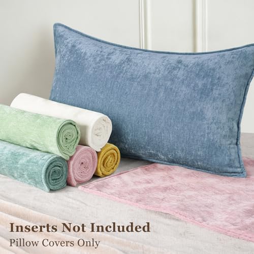 Chenille Blue Grey Velvet Throw Pillow Covers 12x20 Set of 2 (Blue Grey / 20" x 12" (Pack of 2))