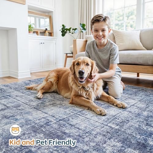 9x12 Washable Area Rug for Living Room Bedroom (Navy/Light Gray / 9' x 12' (Rectangular))