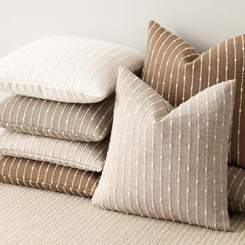 Decorative Striped Boucle Throw Pillow Cover 22x22 Natural Beige (22" x 22" (Pack of 2) / Natural Beige)