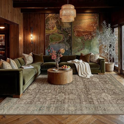 8x10 Washable Area Rug for Living Room Bedroom Vintage Rust Red Non Slip Carpet Traditional Retro Soft Low Pile Large Throw Rug for Dining Room Kitchen Office Indoor (Rw | Xwy-rust Red / 8' x 10' (Rectangular))