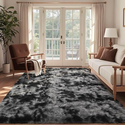 5x7 Ft Large Shag Rugs for Bedroom Living Room Decor for Men Boys (Dark Grey / 5' X 7' (Rectangular))