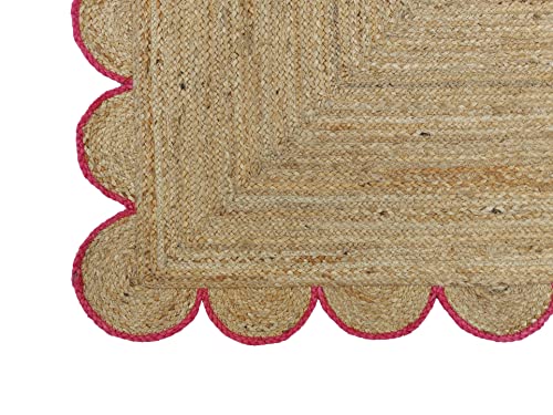 Scalloped Natural Jute Area Rug (2'x12' (Runner) / Pink)