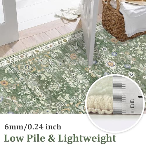 8x10 Washable Area Rug for Living Room Floral Carpet Sage Green (Green / 8' x 10')