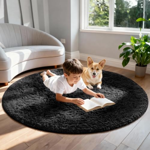 Round Rug 5Ft Black Circle Area Rug (3- Black / 5' (Round))