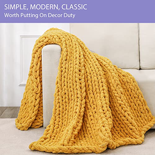 Chunky Knit Throw Blanket for Couch (Mustard Yellow / 40"x60" (Medium Size Throw）)