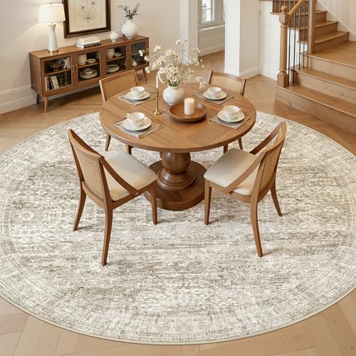 Round Rugs 8ft Living Room Circle Area Rug 8x8 Brown Vintage (Brown / 8' (Round))