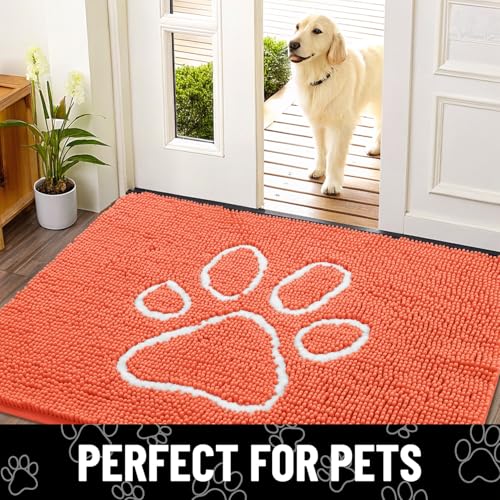 Dog Door Mat for Muddy Paws (30"X20" / Coral and White)