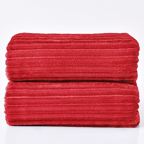 3D Ribbed Jacquard Red King Size Blankets for Bed (Red / King(108"x90"))