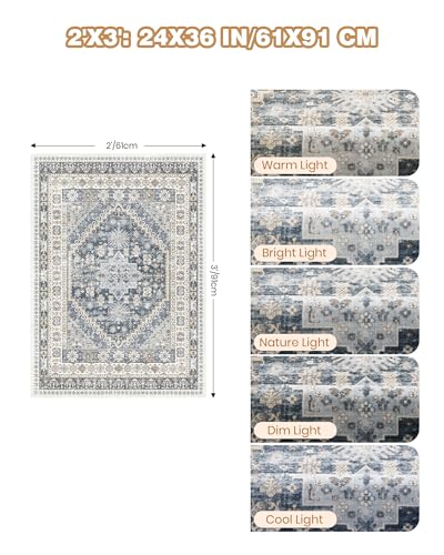 2x3 Entryway Rug Washable Rug Runner for Kitchen (Blue/Beige / 2' x 3' (Runner))