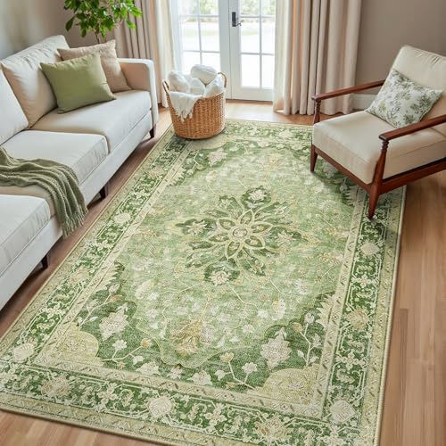 Washable Area Rug (Green/Yellow / 5' x 8' (Rectangular))