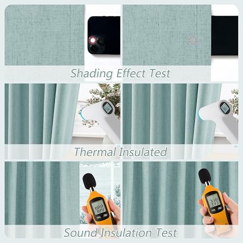 Light Blue 100% Blackout Linen Curtains 108 Inch Length 2 Panels Set for Living Room Bedroom Back Tab (Light Blue / 52"W x 108"L (Pack of 2))