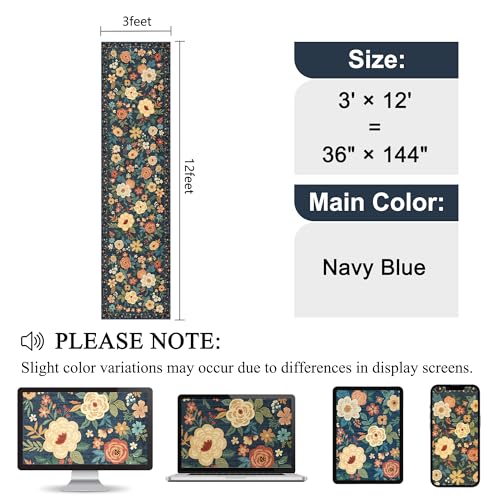 3x12 Washable Runner Rug Long Hallway Runner Rug Non Slip Navy Blue (Navy Blue / 3' x 12' (Rectangular))
