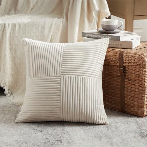 2 Packs Cream Decorative Throw Pillow Covers 22x22 Inch for Living Room Couch Bed Sofa (Cream / 22" x 22" (Pack of 2))