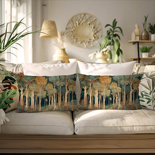 Rustic William Morris Inspired Forest Green Pillow Covers 12x20 Set of 2 (Forest-orange 04 / 20" x 12" (Pack of 1))
