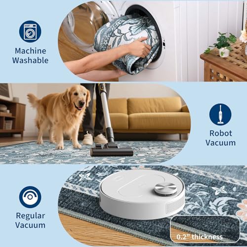 Provence Misty Blue 2x6 Washable Kitchen Runner Rugs Non Slip Vintage Boho Cottage Long Rug for Hallways Bedroom Entryway Bathroom Mat with Rubber Back (Oriental Misty Blue / 2' x 6' (Runner))