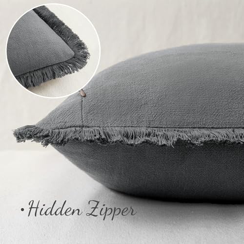 Linen Fringe Decorative Euro Throw Pillow Covers Dark Grey 24x24 (24" x 24" (Pack of 2) / Dark Grey)