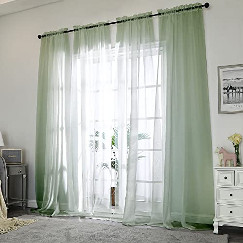 Extra Long Sage Green Voile Sheer Curtains 120 Inches Long 2 Pack (Sage Green / 42"W x 120"L (Pack of 2))