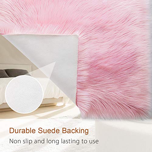 Soft Fluffy Faux Fur Rugs for Bedroom Bedside Rug 2x5 Feet (Pink / 2' x 5' (Runner))