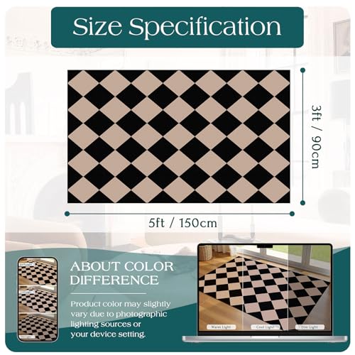 Black Tan Checkered Entry Rug (Diamond - Black / Tan / 3' x 5' (Rectangular))