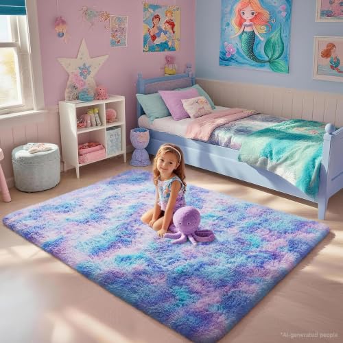 Rainbow Purple Rug for Bedroom Girls (Rainbow Purple / 4' x 6' (Rectangular))