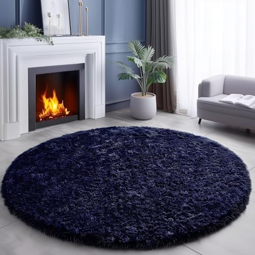 Dark Navy Blue Large Round Circle Rug 6Ft for Bedroom Living Room (Dark Navy / 6' (Round))
