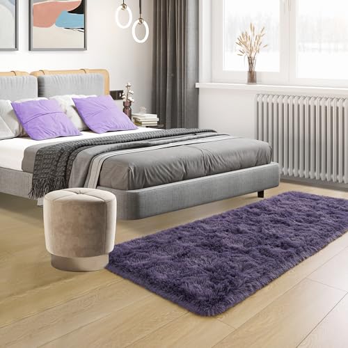 Purple Soft Runner Rugs for Bedroom 2x6 ft with Rubber Backing (Gray Purple / 2' X 6' (Runner))