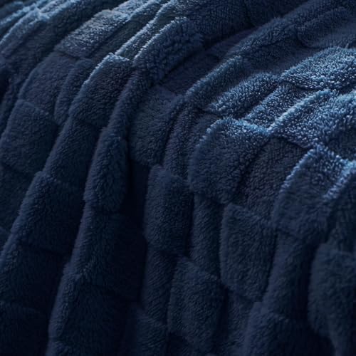 3D Checkered Fleece Twin Blanket for Bed (Navy Blue / Twin (60"x80"))