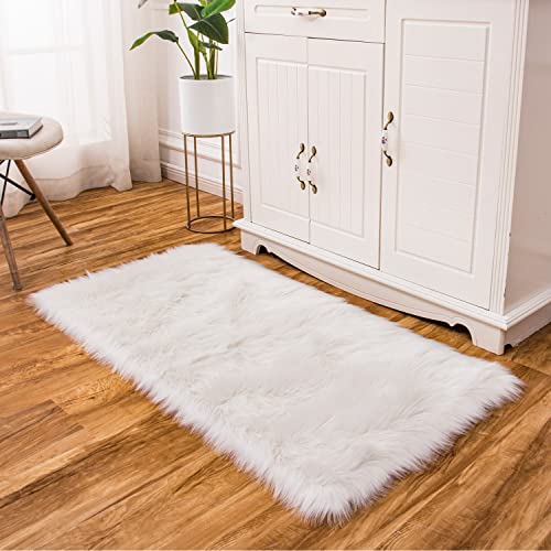 Ultra Soft Fluffy Shaggy Area Rug Faux Fur Rug Chair Cover Seat Pad Fuzzy Area Rug for Bedroom Floor Sofa Living Room (White / 2' x 4' (Rectangular))