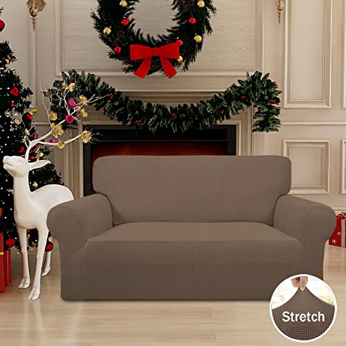 Stretch Loveseat Couch Covers Washable Brown (Medium Loveseat / Brown)