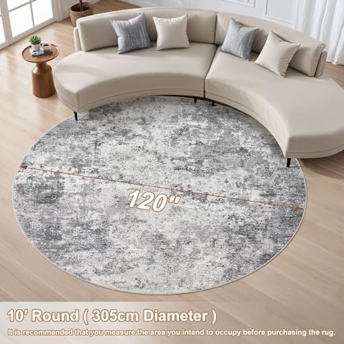 10ft Round Area Rug Living Room Rugs (Grey / 10' (Round))